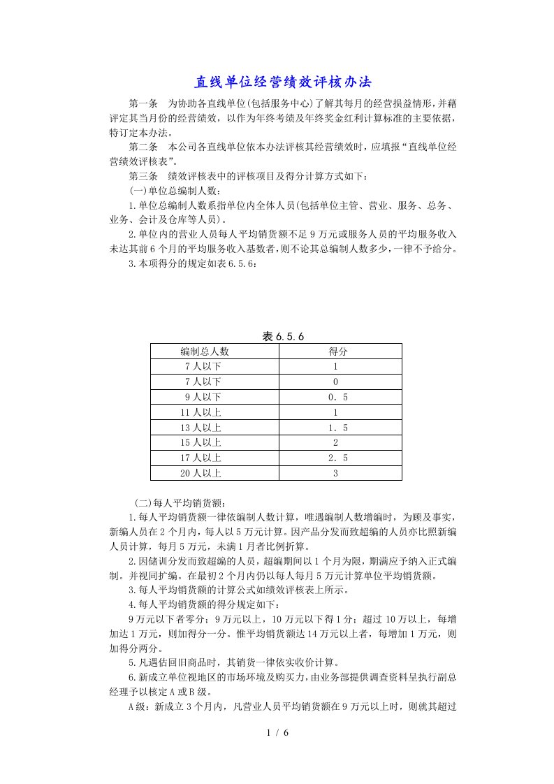 直线单位经营绩效评核办法