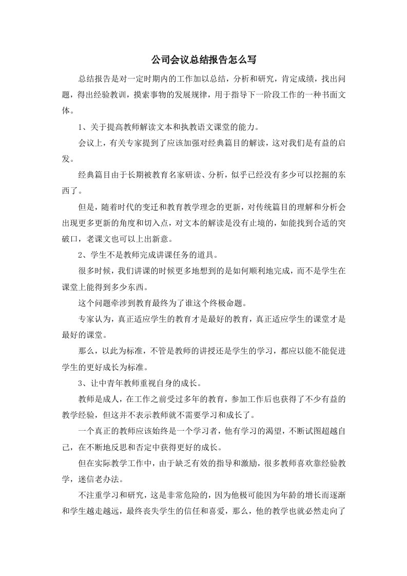 报告公司会议总结报告怎么写