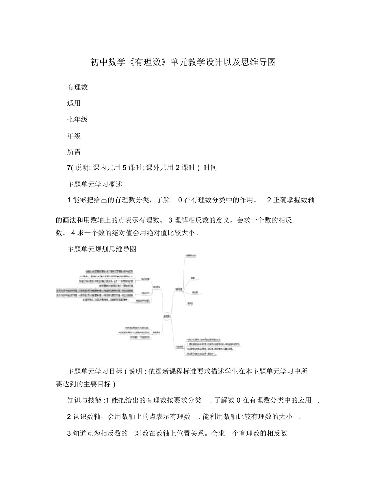 初中数学《有理数》单元教学设计以及思维导图