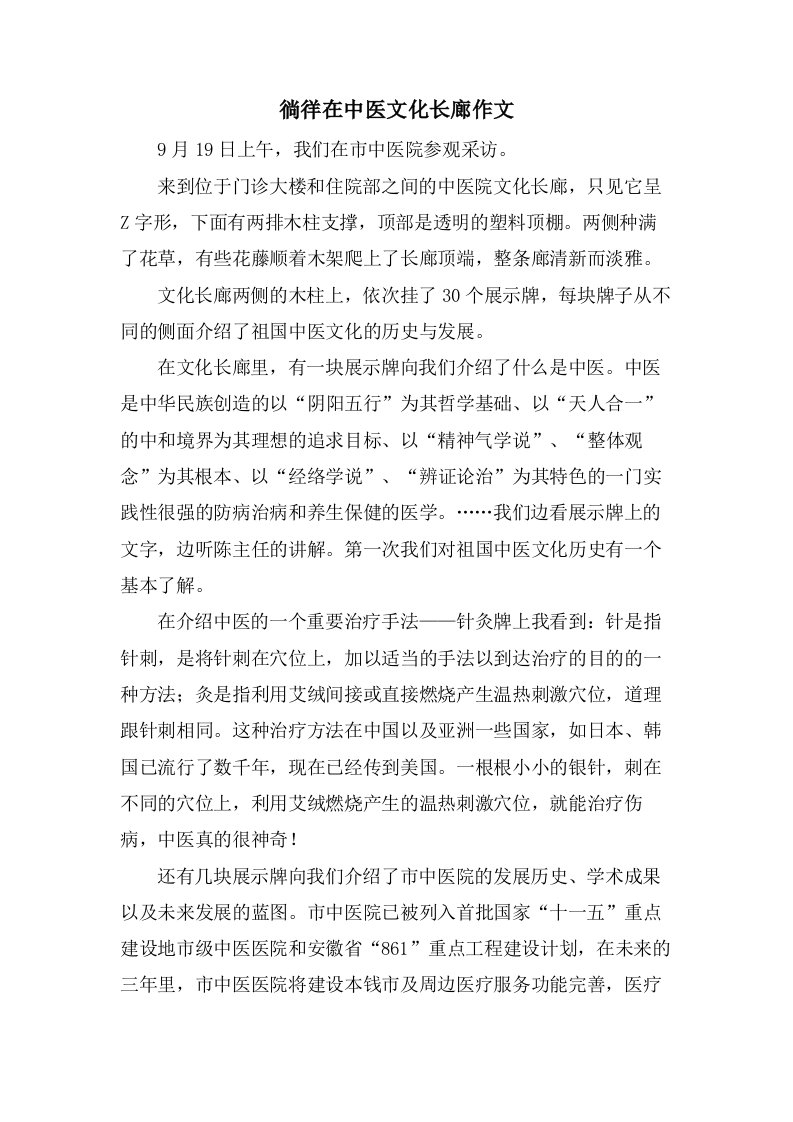 徜徉在中医文化长廊作文