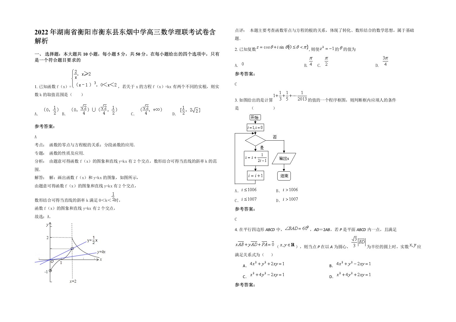 2022年湖南省衡阳市衡东县东烟中学高三数学理联考试卷含解析