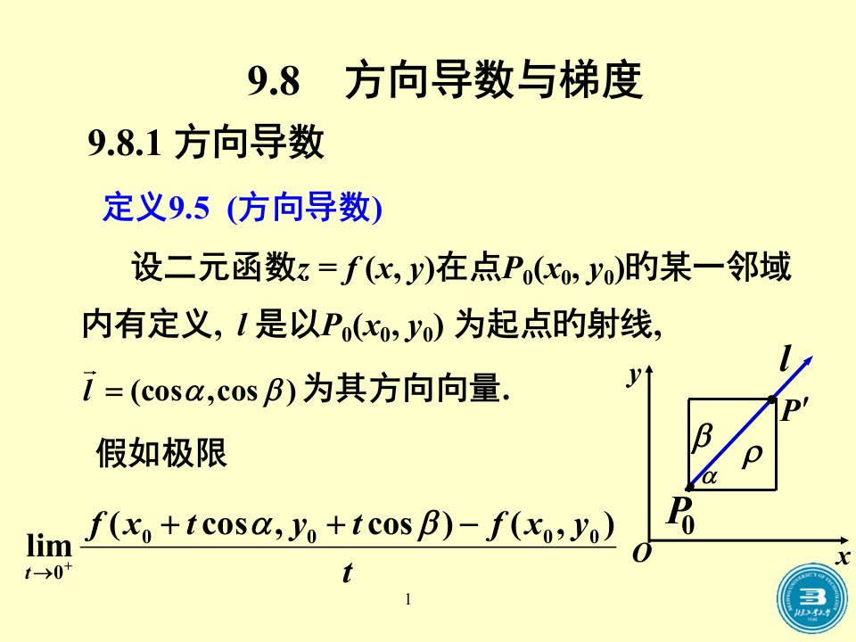 高等数学-方向导数与梯度省公开课获奖课件市赛课比赛一等奖课件