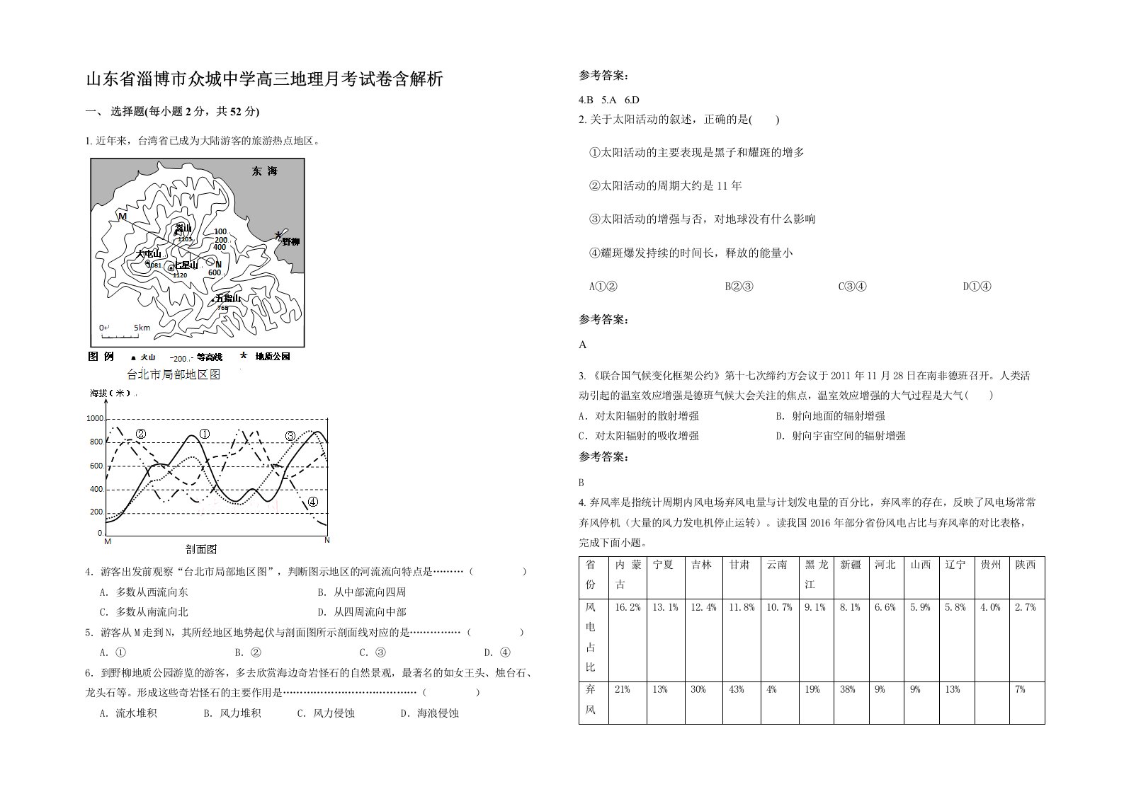 山东省淄博市众城中学高三地理月考试卷含解析