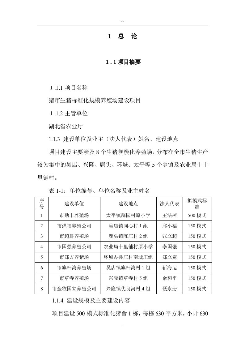 某某市生猪标准化规模养殖场建设项目可行性研究报告