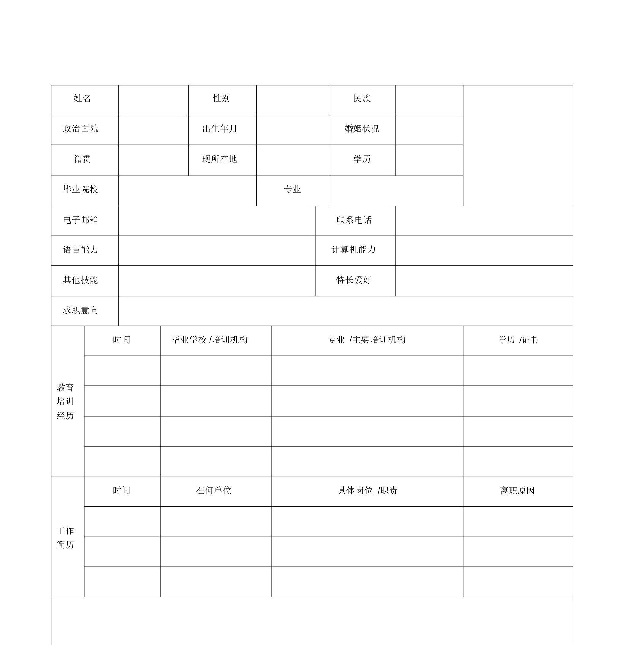 2019年表格简历模板1