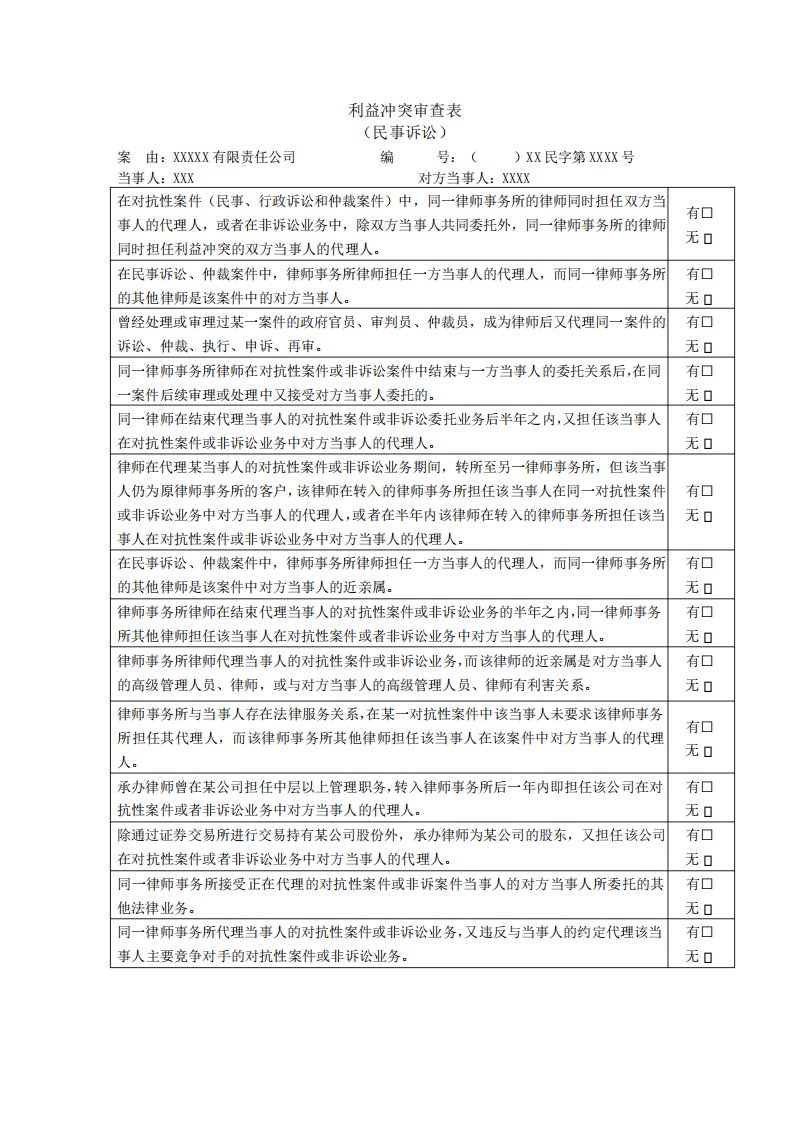 利益冲突审查表