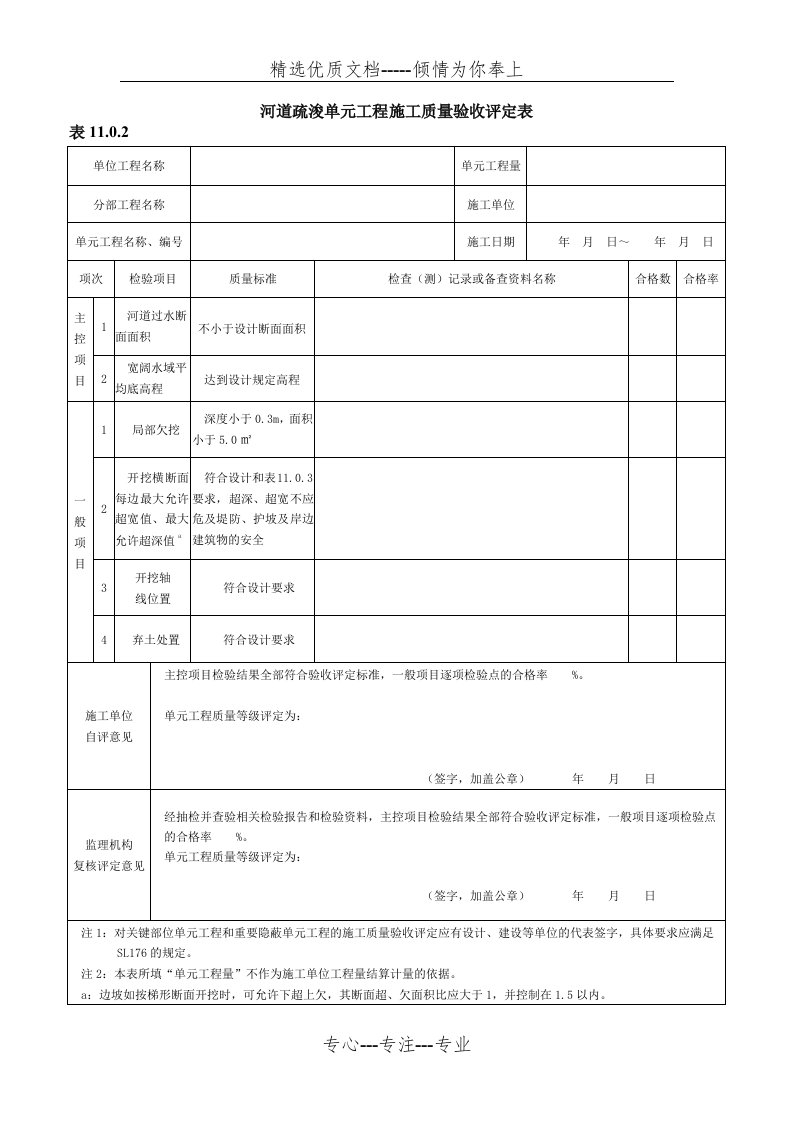 河道疏浚单元工程施工质量验收评定表(共18页)