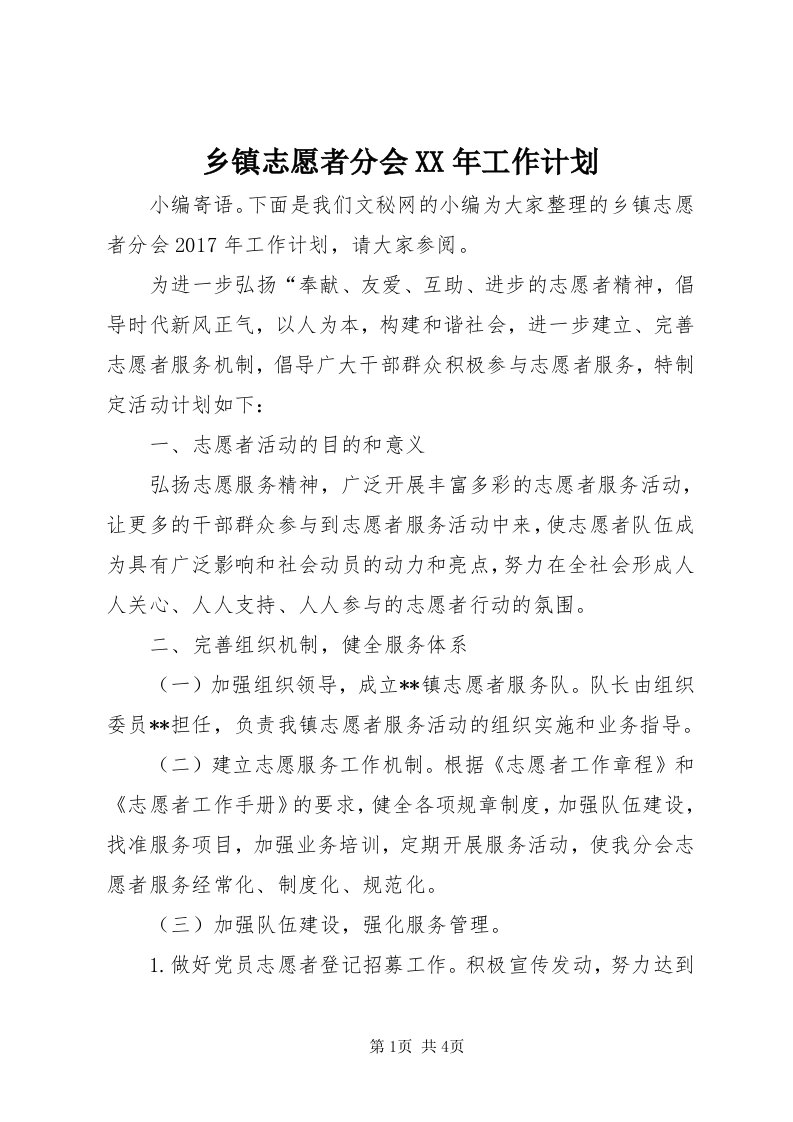 6乡镇志愿者分会某年工作计划