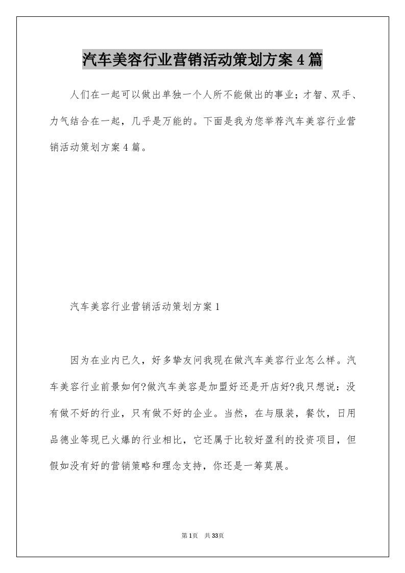 汽车美容行业营销活动策划方案4篇