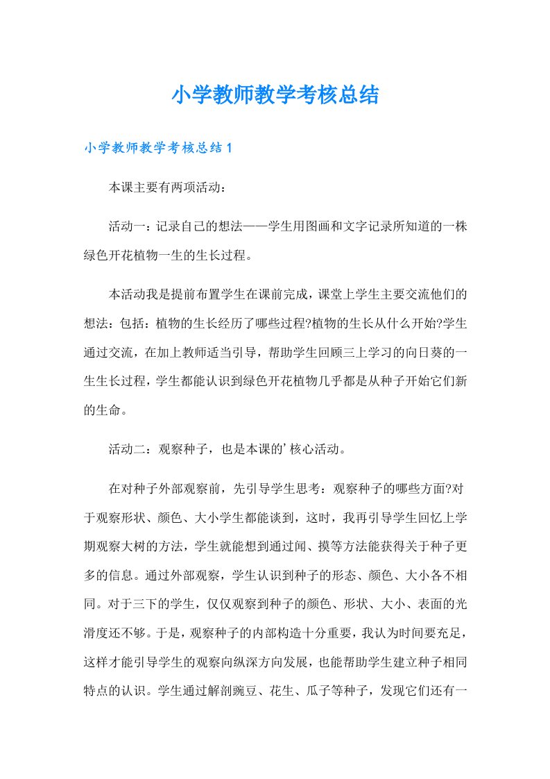 小学教师教学考核总结