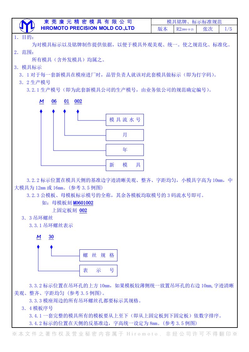 模具铭牌、标示标准规范