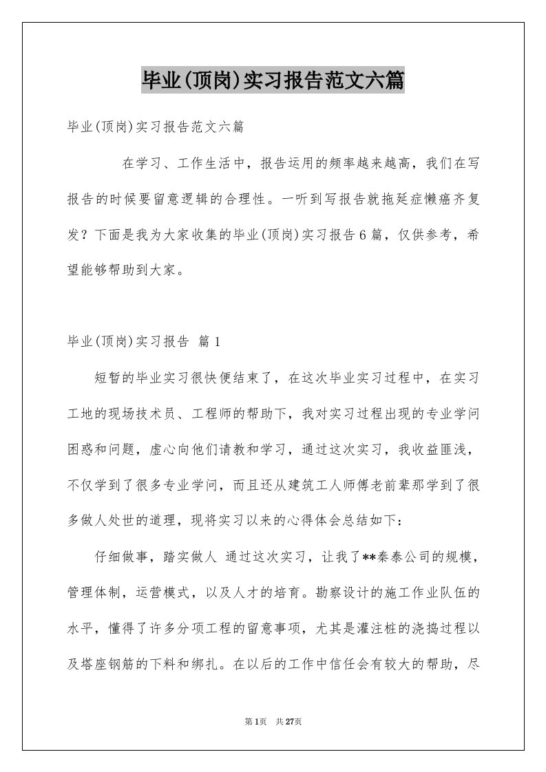 毕业顶岗实习报告范文六篇