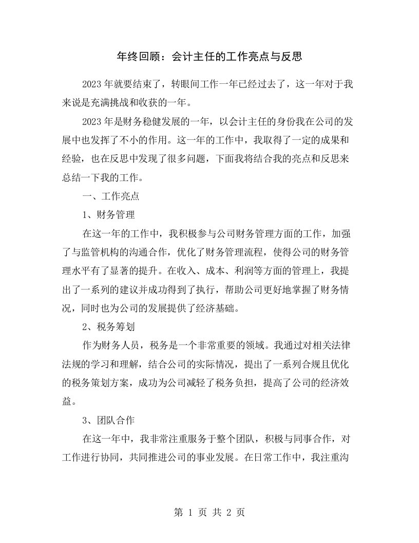 年终回顾：会计主任的工作亮点与反思