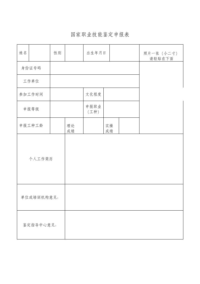 纺织国家职业技能鉴定申报表