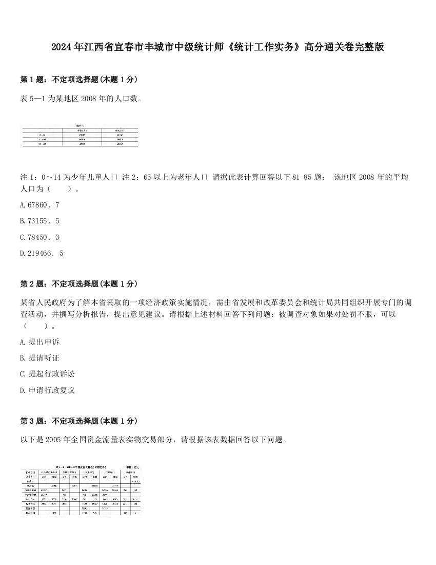 2024年江西省宜春市丰城市中级统计师《统计工作实务》高分通关卷完整版