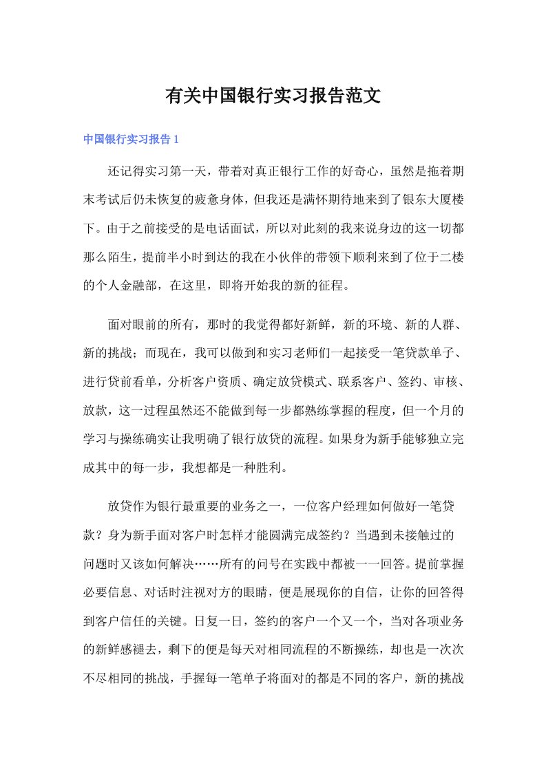 有关中国银行实习报告范文