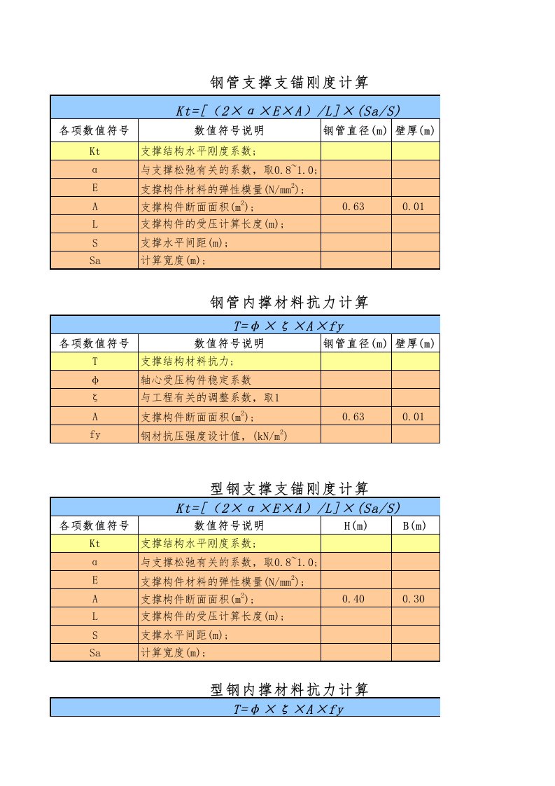 支撑体系支锚刚度及材料抗力计算