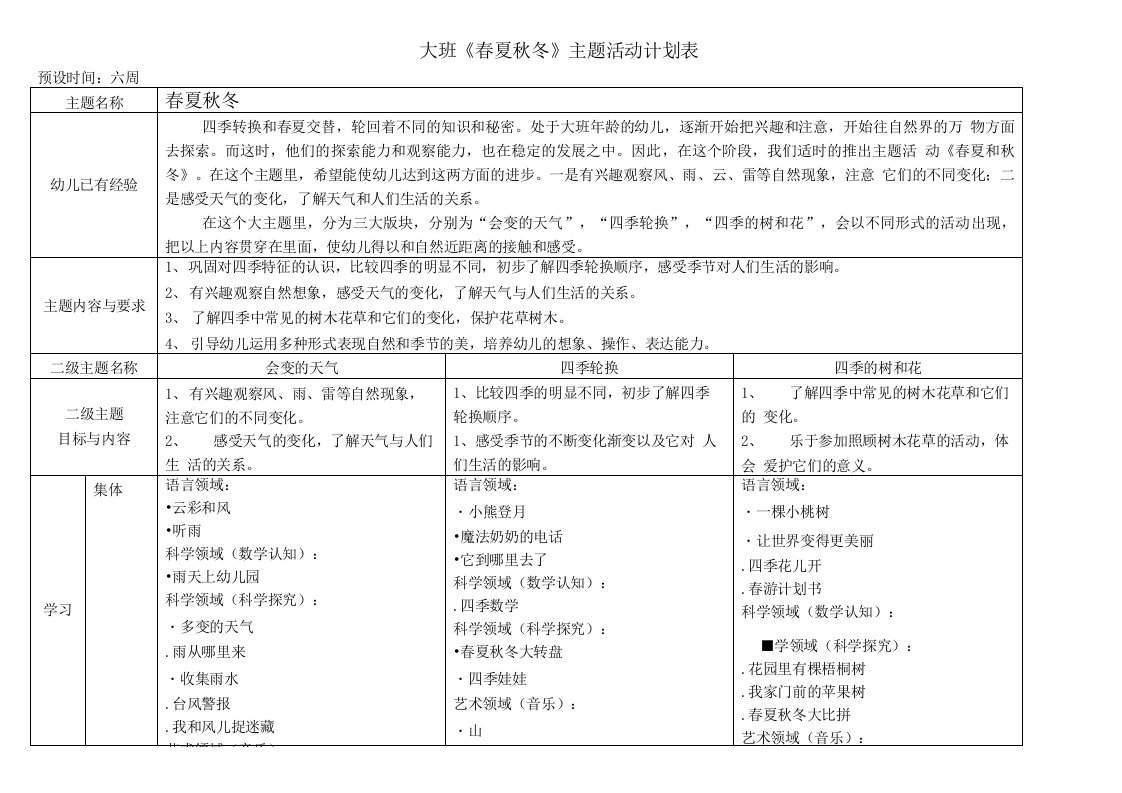 春夏和秋冬主题计划