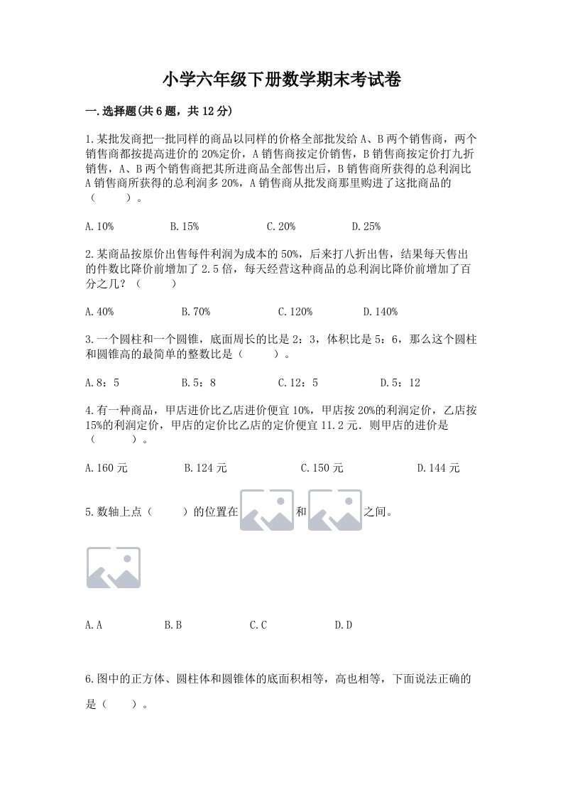 小学六年级下册数学期末考试卷（能力提升）