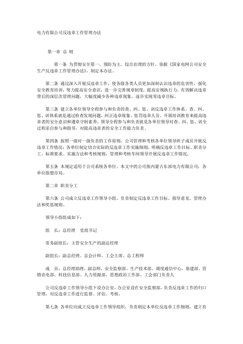 电力有限公司反违章工作管理办法