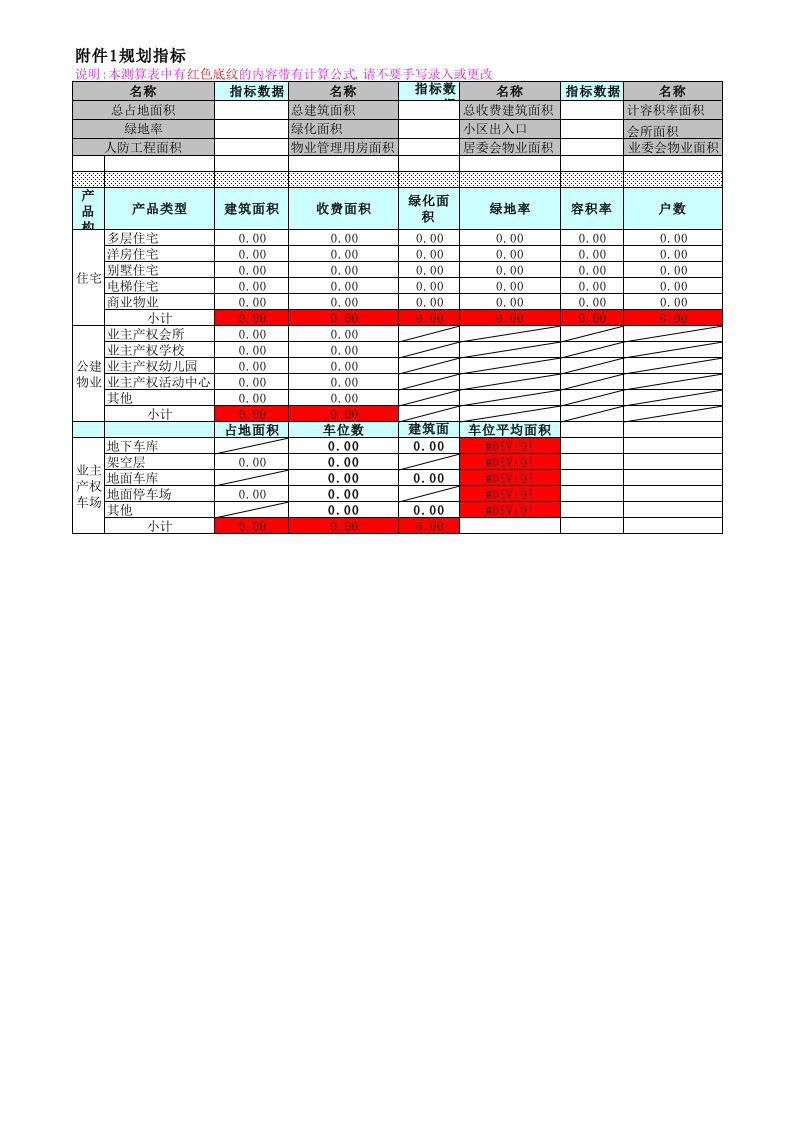 物业费测算模板表