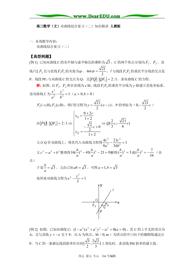 高三数学（文）双曲线综合复习（二）知识精讲