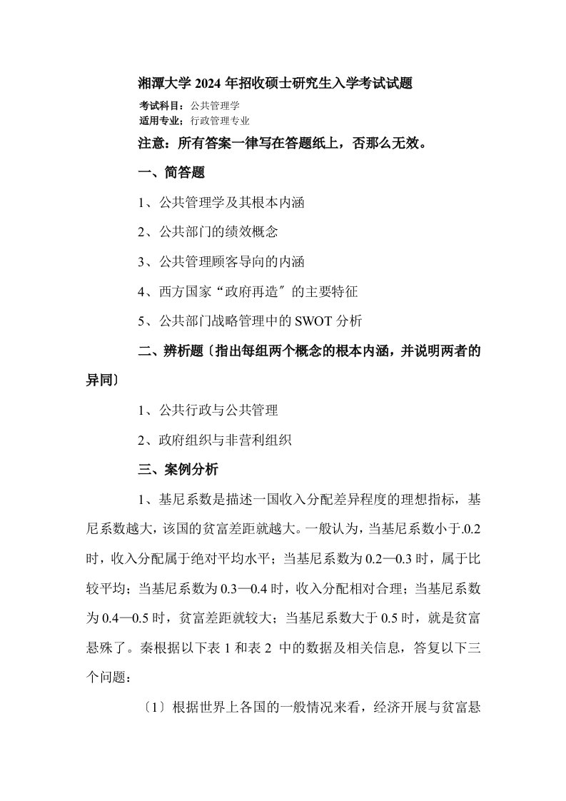 湘潭大学公共管理08考研真题