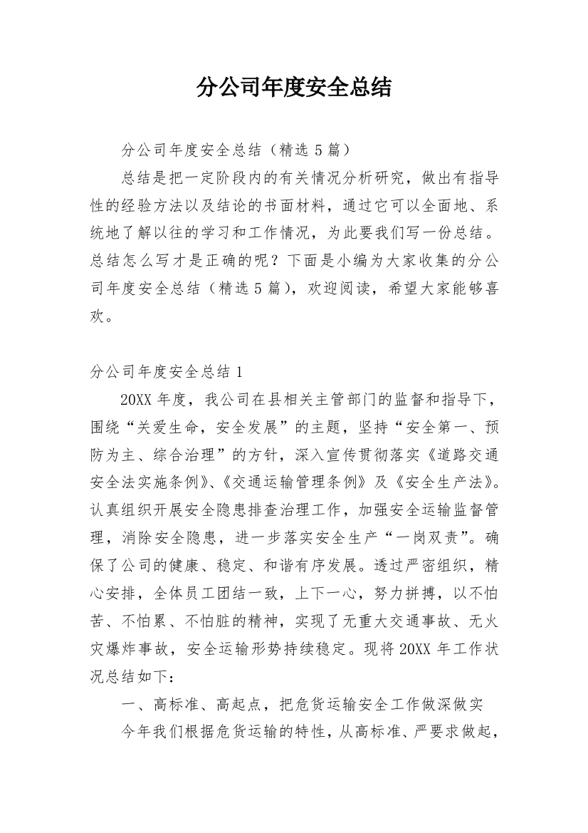 分公司年度安全总结