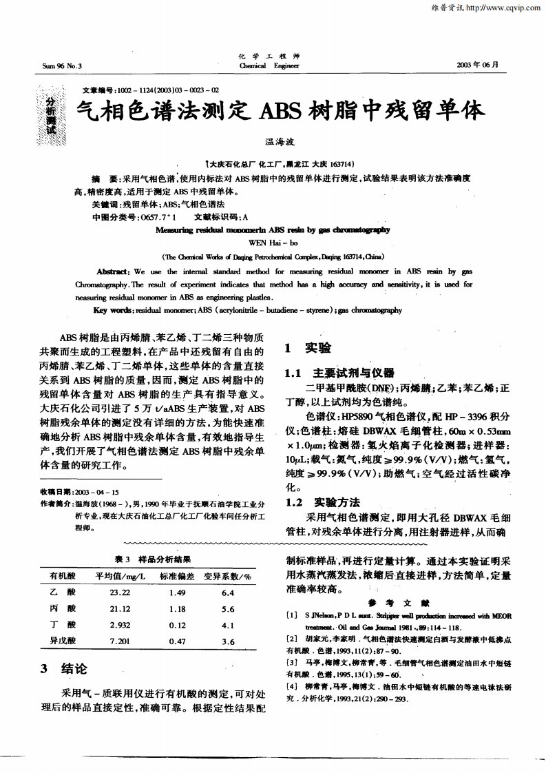 气相色谱法测定ABS树脂中残留单体.pdf