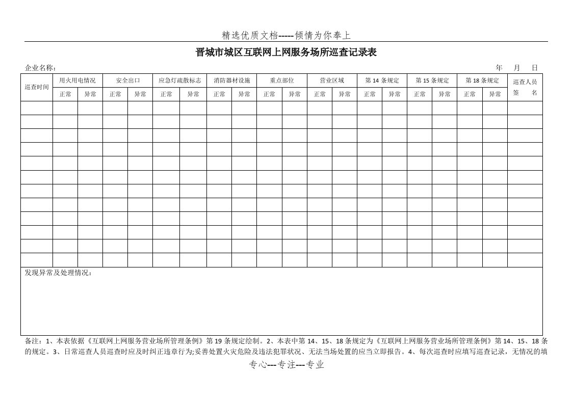 网吧日常巡查记录表(共2页)