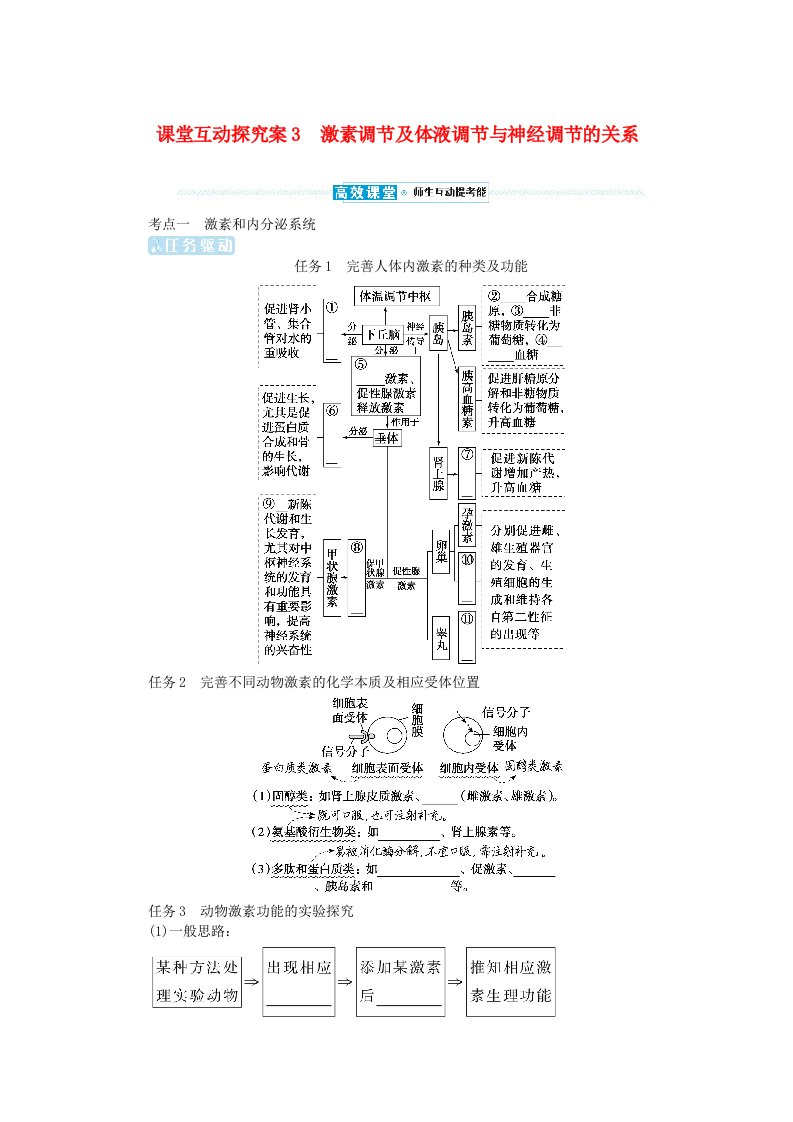 2024版新教材高考生物全程一轮总复习第八单元生命活动的调节课堂互动探究案3激素调节及体液调节与神经调节的关系学生用书