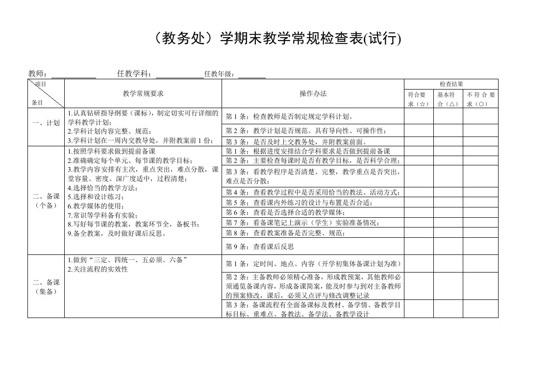 8.（教务处）学期末教学常规检查表