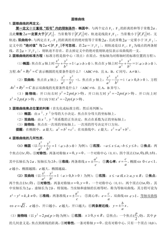 [数学]高考数学一轮教案圆锥曲线经典例题及总结