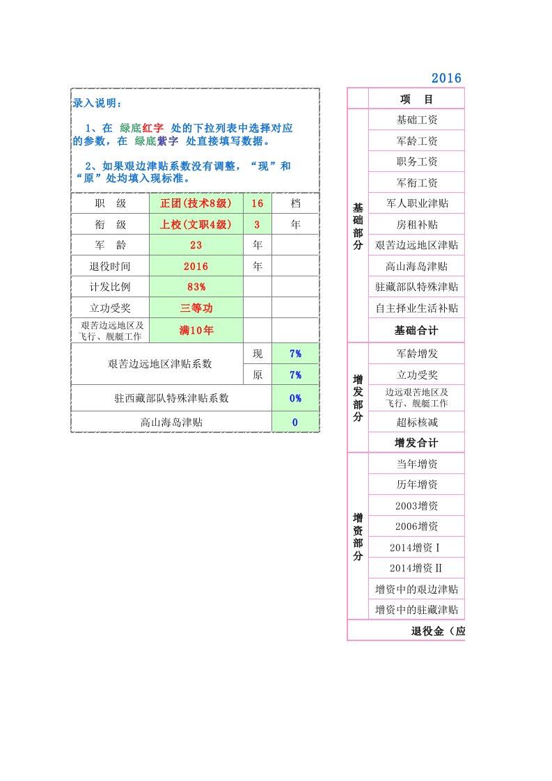 2016自主择业退役金计算器