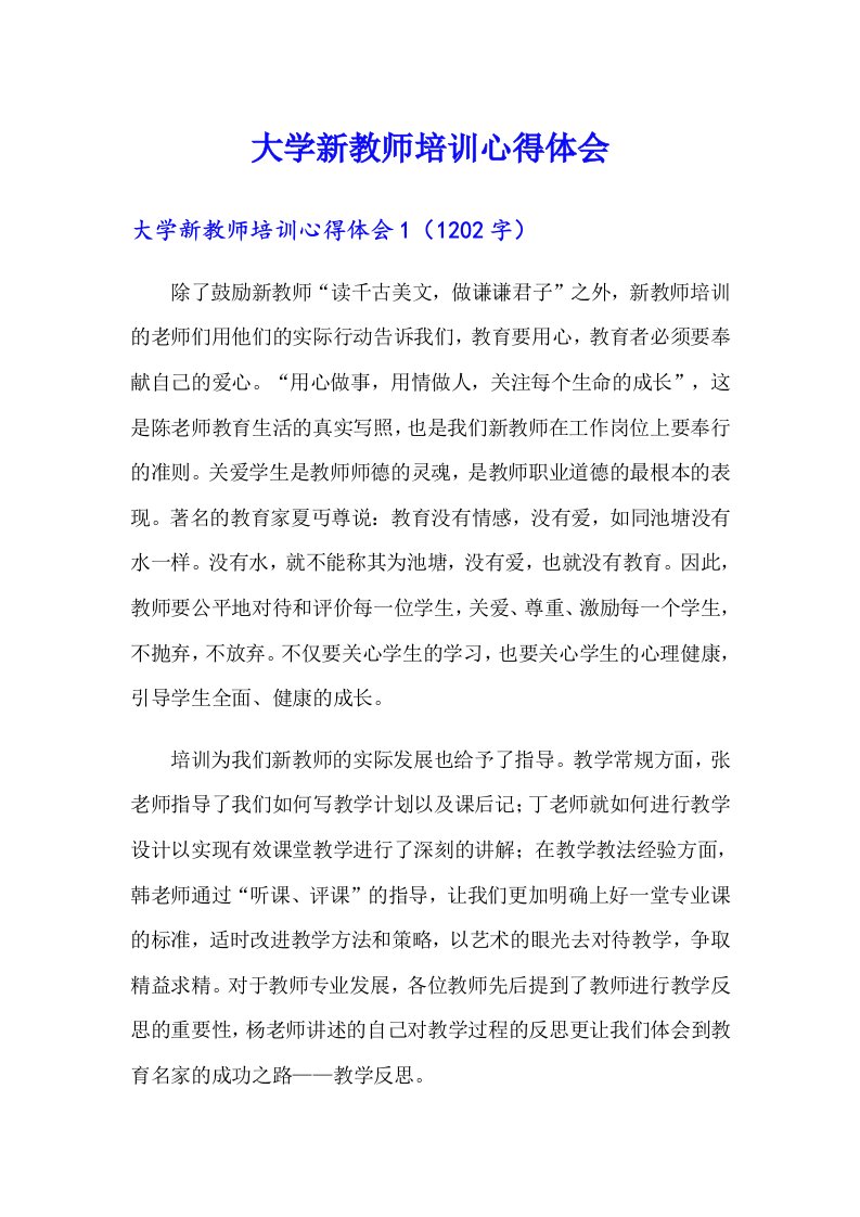 大学新教师培训心得体会