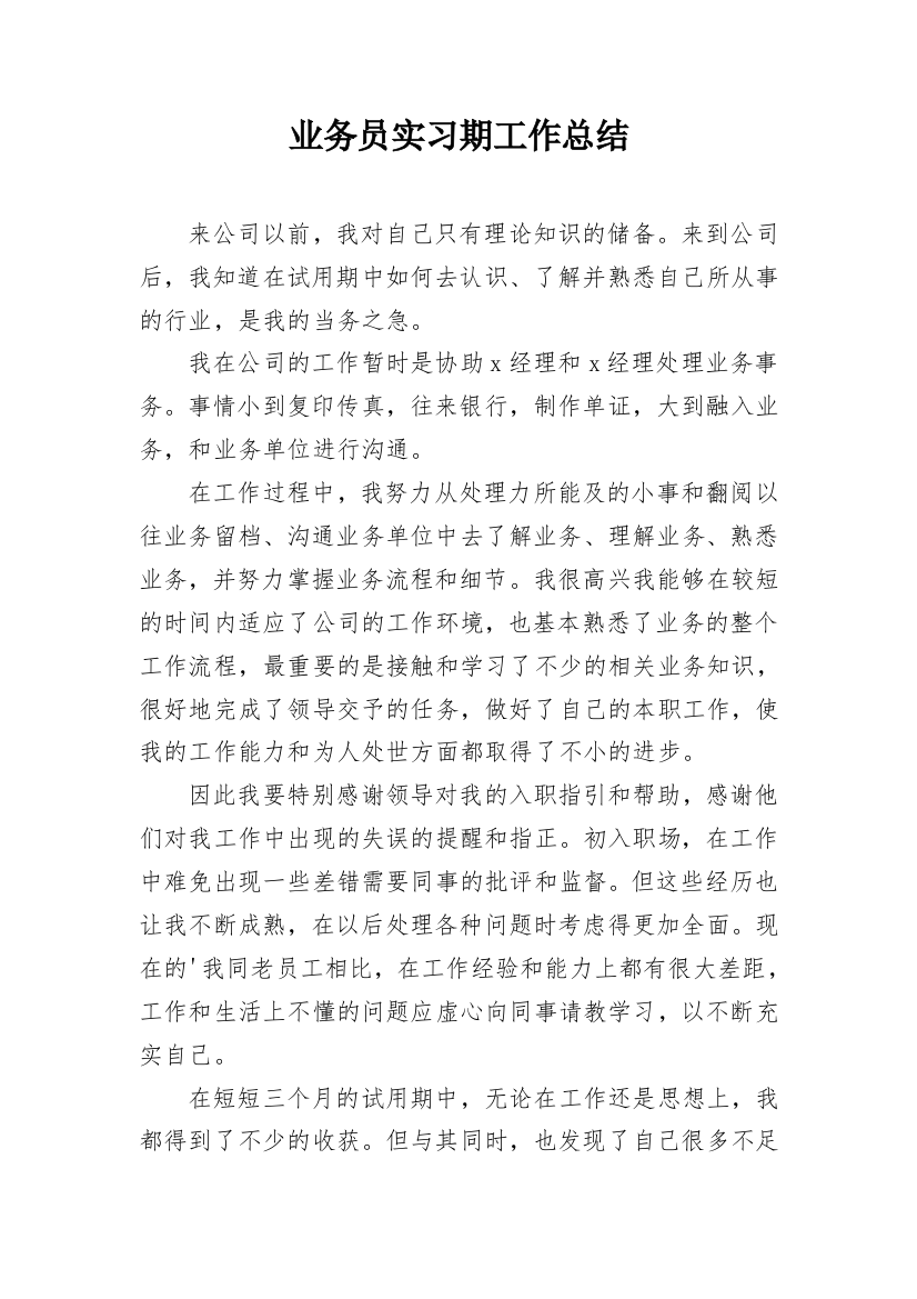 业务员实习期工作总结_1