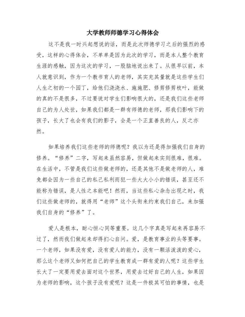 大学教师师德学习心得体会