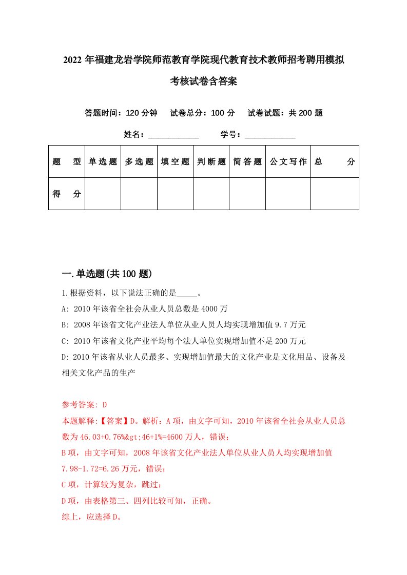 2022年福建龙岩学院师范教育学院现代教育技术教师招考聘用模拟考核试卷含答案3