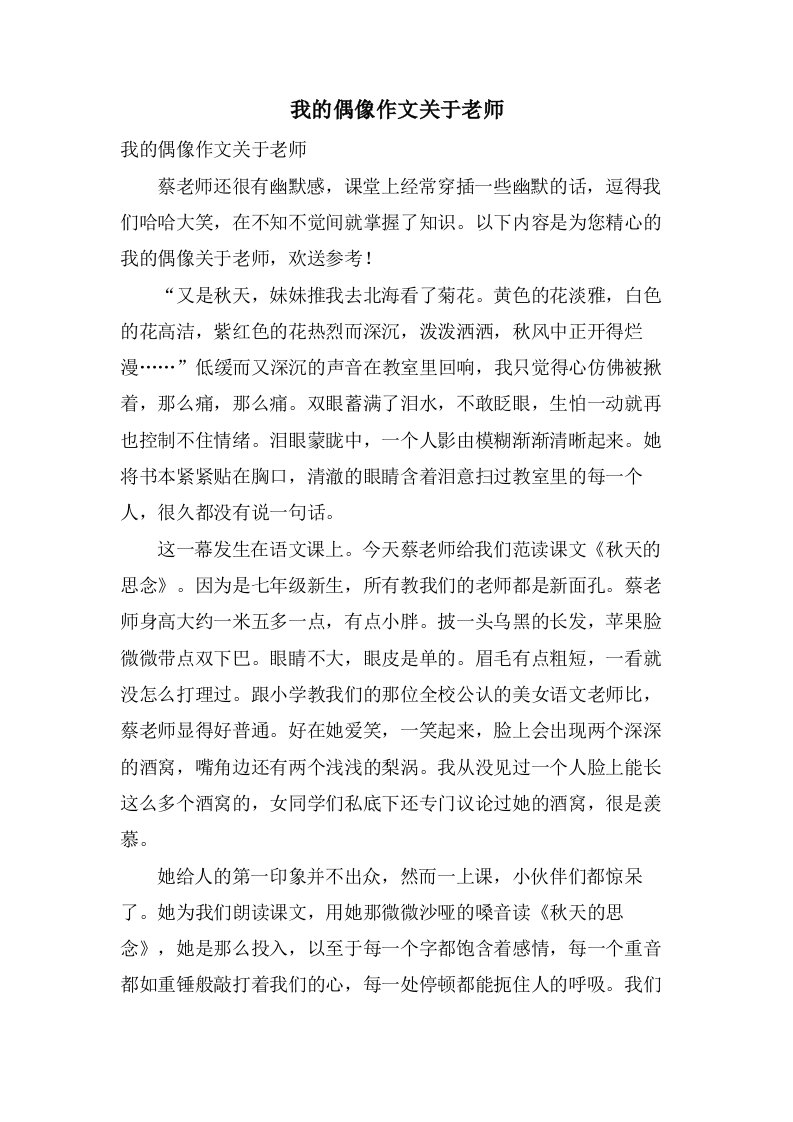 我的偶像作文关于老师