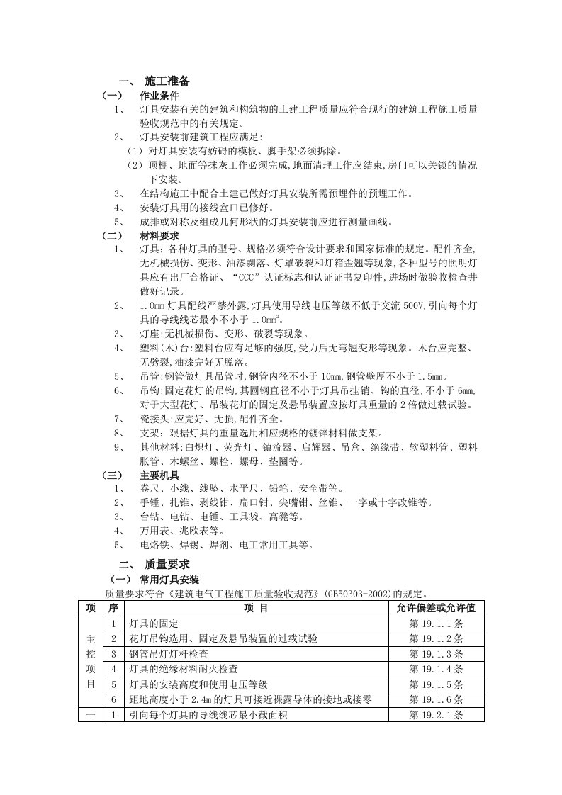 灯具安装技术交底