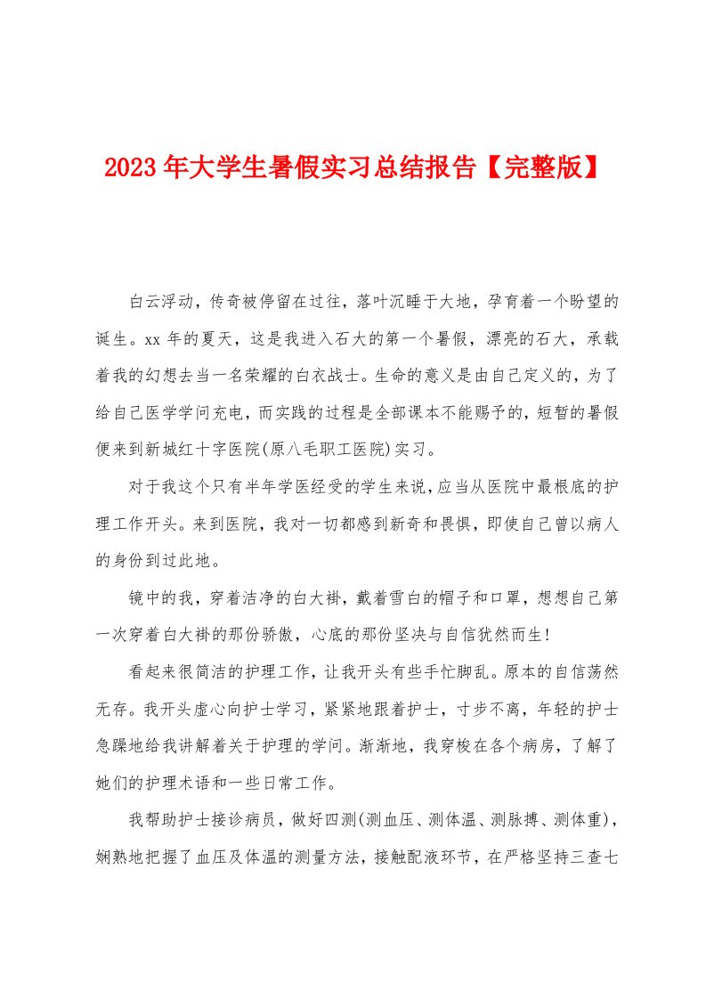 2023年大学生暑假实习总结报告