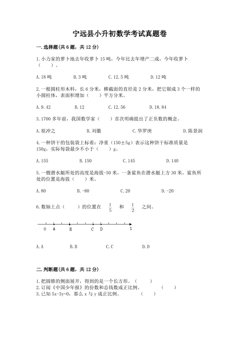 宁远县小升初数学考试真题卷完美版