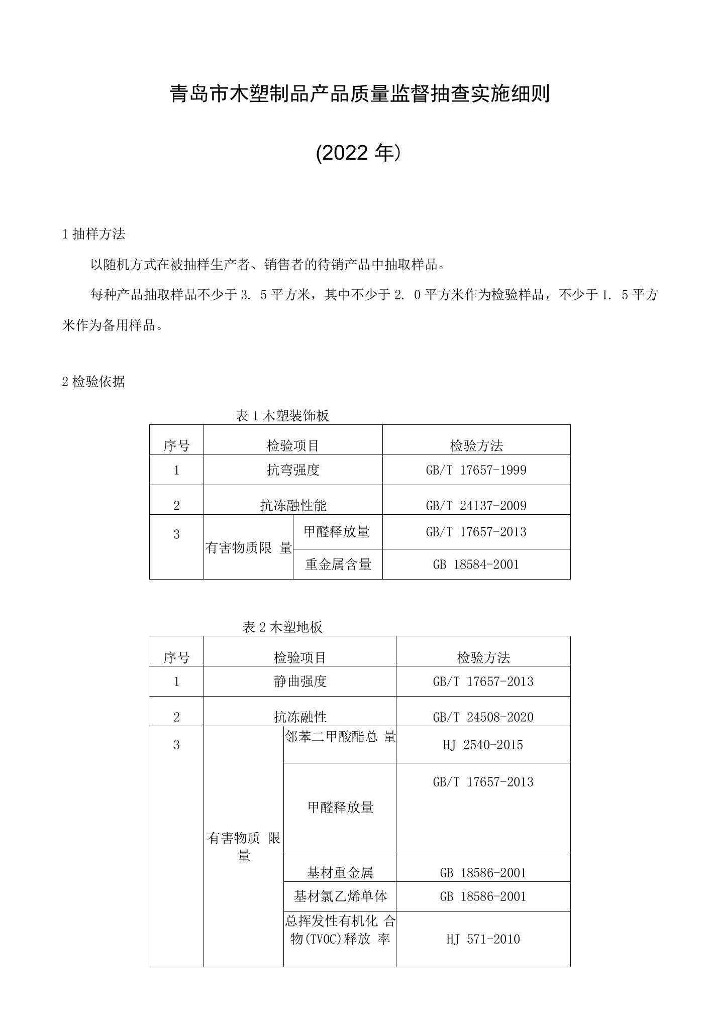 青岛市木塑制品产品质量监督抽查实施细则2022年