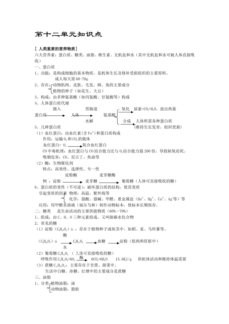 初中化学第十二单元知识点