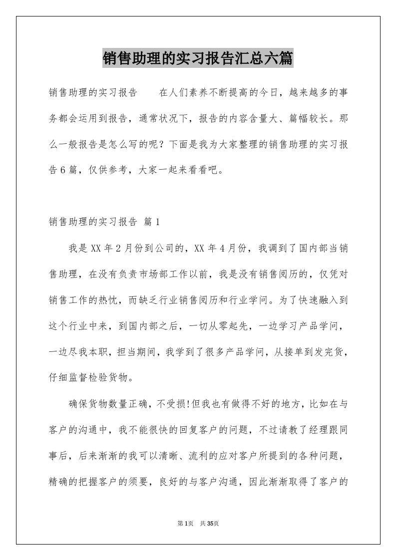 销售助理的实习报告汇总六篇