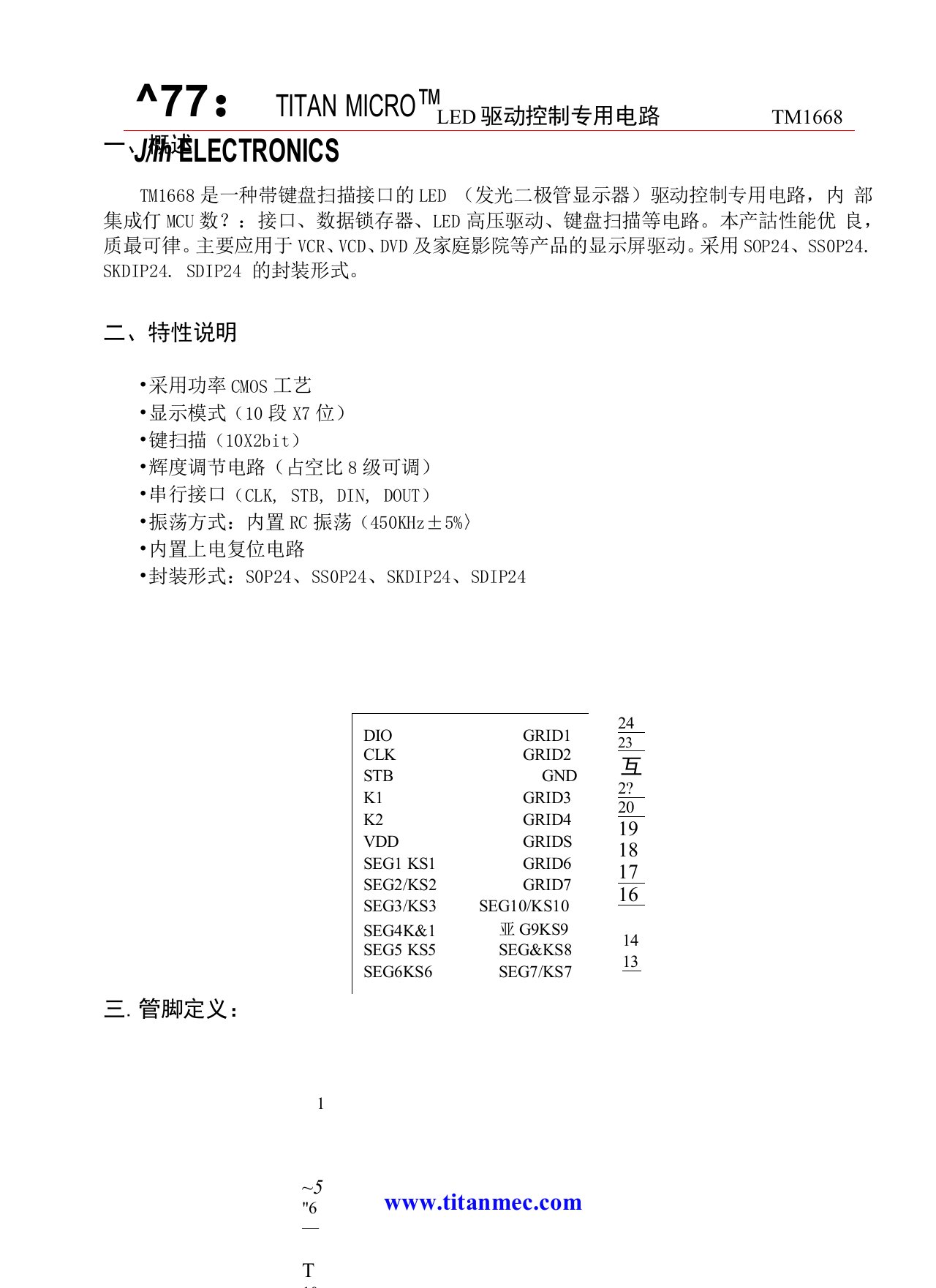 LED面板显示驱动IC-TM1668