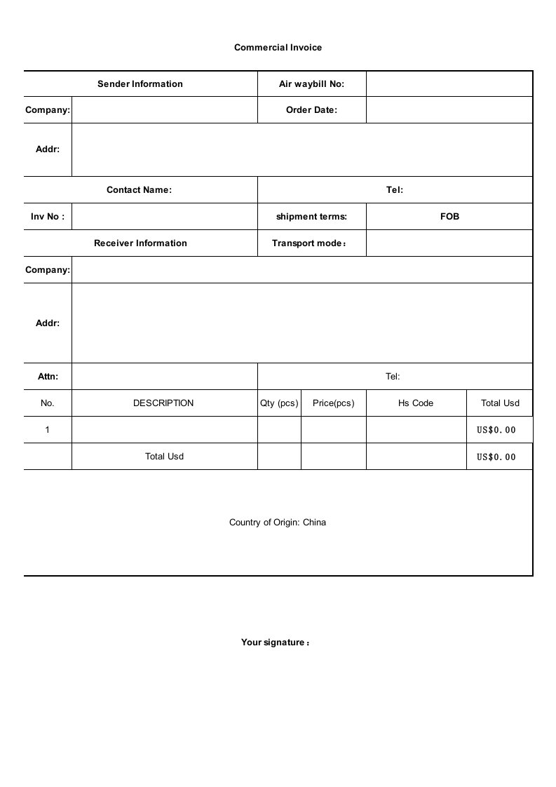 商业发票Invoice表格模板