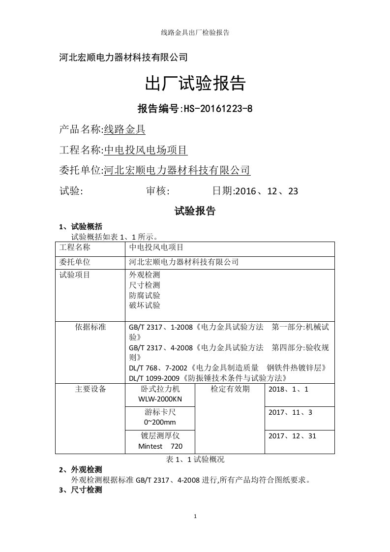 线路金具出厂检验报告