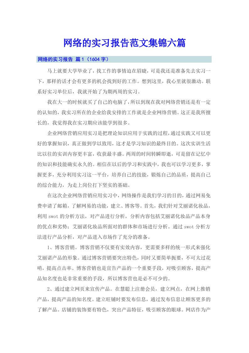 网络的实习报告范文集锦六篇