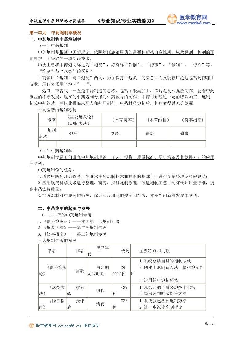 主管中药师职称考试中药炮制学讲义